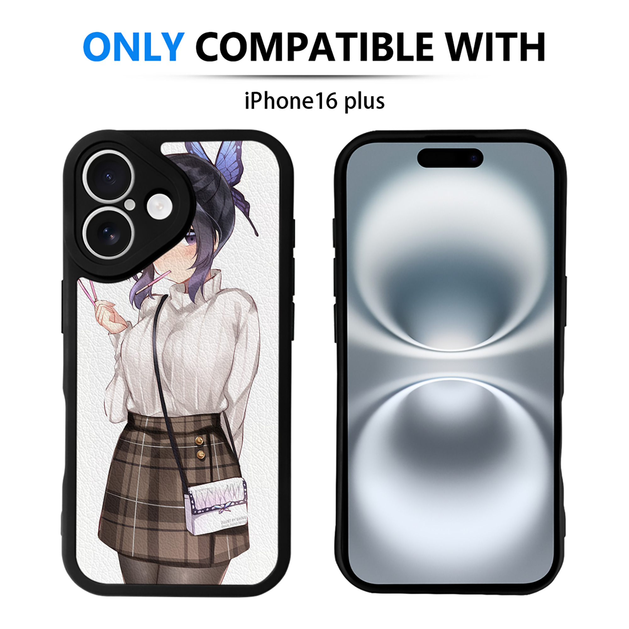 （画像用） 鬼滅の刃（きめつのやいば）蟲柱-胡蝶 しのぶ／こちょう しのぶ Kochou Shinobu 【iPhone 16シリーズ対応】シリコンスマホケース（レザー調） 材質：シリコン